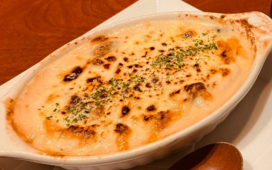 《芽キャベツと挽肉のグラタン》